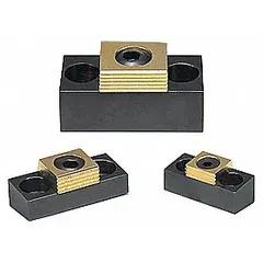 This compact toe clamp is constructed from steel with a serrated/smooth face for gripping workpieces. It uses an M10 bolt for mounting and is suited for clamping in confined spaces on machine tables or fixtures during milling, drilling, and grinding operations.