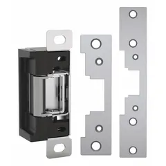 This cylindrical electric strike is constructed of stainless steel and measures 1 3/4 in wide by 4 7/8 in high. It operates on 12V AC/DC input voltage and is rated for heavy-duty use. Suitable for access control systems on commercial and industrial doors with cylindrical locksets.