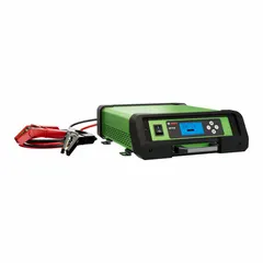 Manual benchtop smart charger for charging AGM, EFB, flooded, GEL, lead acid, and lithium batteries. Suitable for automotive, industrial, and workshop battery maintenance.