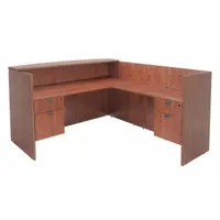 This L-shaped reception desk from REGENCY features a cherry melamine finish. With an overall height of 42 inches and width of 71 inches, it provides a spacious work surface suitable for front-office and lobby areas in commercial and industrial settings
