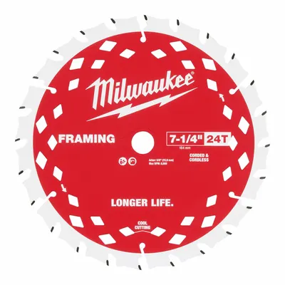 MILWAUKEE Circular Saw Blade: 7 1/4 in Blade Dia., 24 Teeth, 0.06 in Cut Wd, Framing - Wood-Cutting Blades