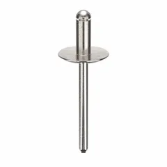 This large flange blind rivet is designed for fastening applications where access is limited to one side. With a 0.183-inch diameter and 1-3/4-inch overall length, it features a 27/64-inch body length and a plain finish. The large flange distributes load over a wider area, suitable for joining sheet metal, plastics, and composite materials. Supplied in a pack of 250.