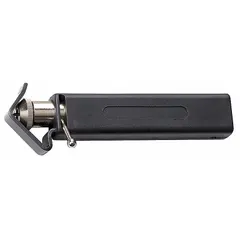 This manual cable slitter is designed for stripping the outer jacket from solid wire cables with diameters from 8 to 28 mm. It features a standard cushion grip for user comfort and a fixed cutting depth of 1.3 mm. Suitable for electrical installation, maintenance, and repair tasks in industrial settings.