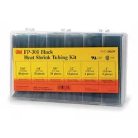 3M Heat Shrink Tubing Kit: 102 Pieces, 1/2 in/1/4 in/1 in/3/16 in/3/4 in/3/8 in, 2:1, 6 in, Black (MPN FP301-3/16 TO 1-BLACK-5-102 PC KITS)