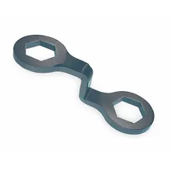 Cap nut wrench with a 1 1/2 in (41 mm) head size and 8 1/8 in overall length. Features an electrostatic paint finish. Designed for removing and installing outer cap nuts on dual wheels of commercial trucks. Metric measurement type.