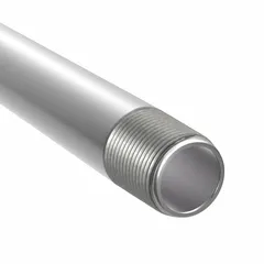 Medium-wall IMC metal conduit for protecting electrical wiring in industrial environments. Made from 316 stainless steel with a polished finish, it resists corrosion in harsh conditions. Features male NPT threads and meets ANSI standards. Trade size 2 in, length 10 ft.