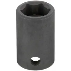 SAE 6-point impact socket with 3/8" drive and 9/16 in socket size. Standard profile, not thin-wall. Manganese Phosphate finish. Used with impact wrenches for fastening and loosening tasks in automotive and industrial settings.