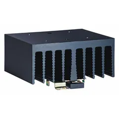 Aluminum heat sink with integrated fan for forced-air cooling. DIN rail mounting. Designed for use with single or dual solid state relays in industrial control panels.