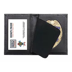 Black leather badge holder measuring 2-3/4 in x 2-3/4 in. Designed to display ID badges, access cards, or credentials in industrial and commercial settings.