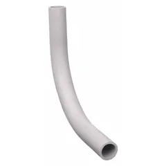 This 90-degree Schedule 40 PVC conduit elbow has a 1 in trade size and 9 in overall length. It is used to change the direction of electrical conduit runs, providing a smooth interior for wire pulling. Suitable for commercial and industrial installations where conduit must route around corners.