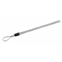 Galvanized steel pulling mesh grip for cable diameters from 0.63 to 0.74 inches. Flexible eye style reduces stress on cable jacket during installation. Breaking strength of 1,950 lb. Used for pulling cables through conduit or cable trays in light-duty applications.