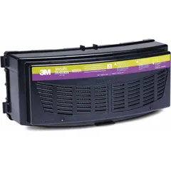 Magenta/olive combination cartridge/filter for 3M TR-600 Series powered air-purifying respirators. NIOSH rated for ammonia (AM) with olive color code. Provides integrated protection against ammonia gas and particulate hazards.