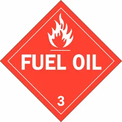 Class 3 flammable liquids placard with 'Fuel Oil' message. Measures 10 3/4 inches by 10 3/4 inches. Used for marking containers, vehicles, or storage areas to indicate the presence of fuel oil during transport or storage.