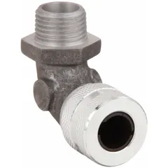 90° metallic cable grip with 1 in MNPT box connection, accommodating cord diameters from 0.50 in to 0.63 in. Constructed of silver aluminum with a brown color-coded grommet. Rated IP66 and Class II, Division 1 & 2 for hazardous locations. Suitable for sealing and securing cables in environments with combustible dust.