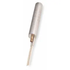 Direct-insertion process thermostat with adjustable screw control and close-on-rise switch action. Temperature control range -100° to 600°F with 1/2°F differential. 1/2 in sheath diameter. Suitable for temperature regulation in industrial heating processes such as ovens, furnaces, and process equipment.