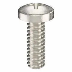 Pan head machine screws with #2-56 thread, 1/4 in length, made from 18-8 stainless steel with a plain finish. Phillips drive with #1 drive size. Supplied in a 100-piece pack. Used for fastening components in machinery, electronics, and industrial assemblies where a low-profile, non-countersunk head is required.