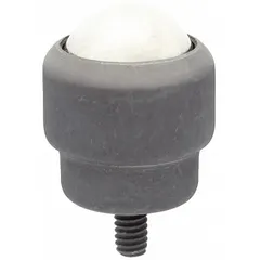 This threaded-stud mount ball transfer has a 1 in ball diameter, 150 lb ball load capacity, and 1/4 in projection. It enables multidirectional movement of loads in industrial material handling applications such as conveyor systems, workstations, and transfer tables.