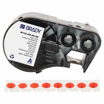 BRADY Combined Label and Ribbon Cartridge: Circle, 3/8 in, Cryogenic Autoclavable Nylon - Brady Thermal Transfer Precut Label Roll Cartridges