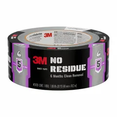 This gray, rubber-based duct tape features a polyethylene coated cloth backing and is designed for clean removal applications. It provides temporary holding, sealing, or bundling indoors or outdoors without leaving residue. Suitable for industrial maintenance, packaging, and construction tasks.