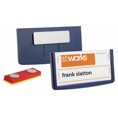 Badge Holder: Pouch, Horizontal, 3 9/16 in Badge Pouch Wd, 2 1/2 in Badge Pouch Ht, Plastic, 25 PK (MPN 850207). Key specifications — Material: Plastic; Badge Attachment: Pouch; Badge Orientation: Horizontal; Background Color: Blue.