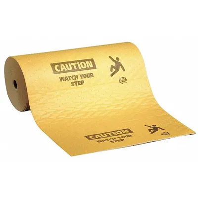 PIG Sorbent Roll: 75 ft Lg, 24 in Wd, Yellow, Polypropylene, 75 ft Roll Lg - Printed Message Sorbent Rolls