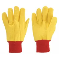 Uncoated cotton/polyester canvas gloves for general material handling, light assembly, and maintenance tasks. Yellow knit construction provides basic abrasion resistance and grip in dry conditions. Not silicone-free, latex-free, or touchscreen compatible. Sold as a single pair