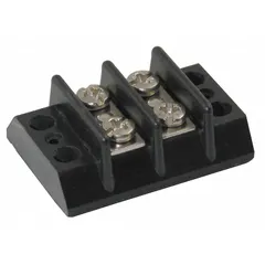This 2-pole surface mount barrier strip accepts wire sizes from 22 AWG to 12 AWG and is rated for a maximum current of 20 A. It is designed for secure wire termination in control panels, junction boxes, and electrical enclosures. Cover is not included.