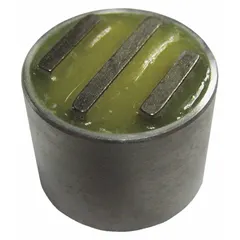 Round encased ceramic magnet with 3-pole design, 0.5 in thickness, 5/8 in outside diameter, and 4.8 lbf max pull force. Used for holding, lifting, or positioning ferrous parts in industrial assembly, fixturing, and material handling applications.