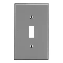 This 1-gang wall plate is designed for toggle switches in standard-size electrical boxes. Constructed from gray polycarbonate, it provides impact and chemical resistance for commercial and industrial applications.