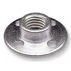 This fiber disc retainer nut secures fiber discs to compatible backing pads on angle grinders. It features a 5/8"-11 thread size, 1/2 in height, and a silver finish. Sold in a 10-pack.