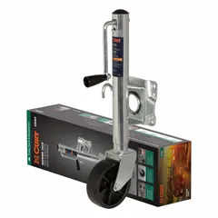 This CURT sidewind trailer jack features a bolt-on mounting and a maximum lift height of 22-3/8 inches. With a static load capacity of 1,000 lb, it is suitable for lifting and supporting trailers during loading, unloading, or storage. The sidewind handle design allows for convenient operation in tight spaces.