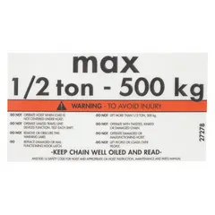 Warning label for Lodestar series electric chain hoists. Indicates a compatible load capacity of 1,000 lb. Used to display rated load limit for safe lifting operations in industrial environments such as manufacturing, warehousing, and maintenance.