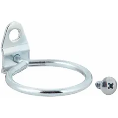 Zinc-plated steel ring toolholders with silver finish for round-hole pegboard. Designed for screwdriver storage via screw-in surface mounting. Accommodates 1/4 in and 1/8 in peg holes. Sold in pack of 5.