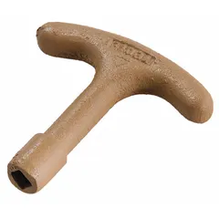 Cast iron hydrant key with yellow finish, designed for operating wall and yard hydrants. Used to open or close hydrant valves in water systems. Replacement part for compatible hydrant systems.