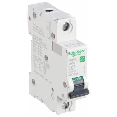 SCHNEIDER Supplementary Protector: 25 A Amps, 60V DC, 14kA at 120/240V AC, Screw Clamp - D-Curve, 1-Pole UL1077 DIN Rail-Mount Supplementary Protectors