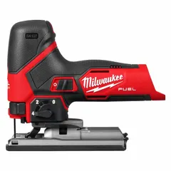 This cordless jigsaw from Milwaukee's M12™ line features a barrel grip design and accepts T-shank blades. It delivers up to 3,000 strokes per minute with orbital stroke action for cutting curves and shapes in wood, metal, and plastic. Suitable for fabrication, maintenance, and construction tasks.