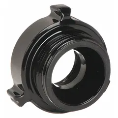 This aluminum rigid adapter connects a 1-inch NPSH pipe to a 1-1/2-inch NH fire hose, enabling compatibility between different thread standards in fire hydrant and standpipe systems. It is used for transitioning between pipe sizes in fire protection setups.