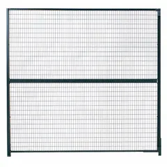 This welded-wire partition panel measures 10 ft high by 3 ft wide by 1 1/4 in deep. It is constructed from steel with a gray powder-coated finish. Designed for use in modular partition systems, it is suitable for creating secure enclosures, storage cages, and machine guarding in industrial facilities.