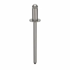 This inch-series domed-head blind rivet has a 0.155" diameter, 1 5/8" overall length, and 11/32" body length. It is used for fastening materials where only one-sided access is available, common in metal fabrication, automotive assembly, and sheet-metal work. Supplied in a 500-piece pack.