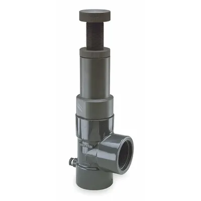 HAYWARD Adjustable Relief Valve: PVC, EPDM, 2 in x 2 in, FNPT x FNPT, 40°F to 150 psi - Corrosive & Ultra-Pure Liquids Pressure Relief Valves