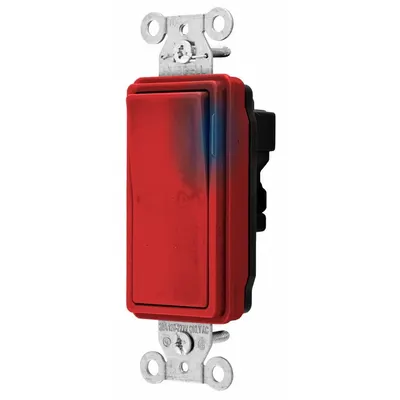 HUBBELL Wall Switch: Rocker Switch, 3-Way, Maintained, Red, 120/277V AC - Rocker Wall Switches