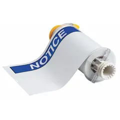 White vinyl label roll with NOTICE header, 7 in x 10 in and 10 in x 7 in, 60 labels per roll. Acrylic adhesive. Compatible with BBP85 printer series for on-demand printing of facility notices.