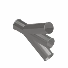 This 30° branch fitting connects ductwork in ventilation and dust extraction systems. Made of stainless steel, it is designed for 4-inch duct diameter with a 17-inch overall length. Suitable for use in HVAC and industrial air handling applications.