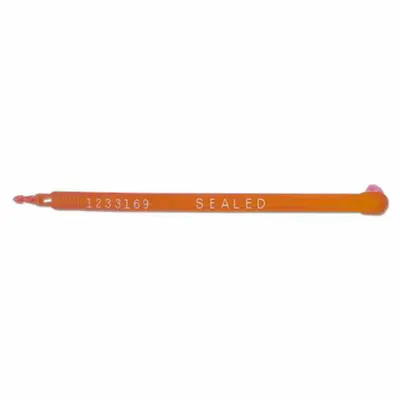 TYDENBROOKS Security Seal: Orange, Plastic, 7 in Strap Lg, 3/8 in Strap Wd, 60 lb Breaking Strength - Plastic Strap Seals