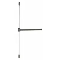 Surface vertical rod exit device with touchbar and night latch. Bronze finish. Rated for doors up to 4 ft wide. Provides push-pad actuation for emergency egress on commercial doors