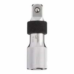 Standard-length socket extension with 1/2-inch input and output drive sizes, 3-inch overall length. Chrome finish. Designed to extend reach of ratchets or torque wrenches for accessing recessed fasteners in automotive and industrial applications.