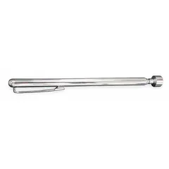This magnetic pickup tool features a permanent magnet with a pull capacity of 0 to 4.9 lb. The telescoping shaft is constructed of copper and metal, extending to retrieve ferrous objects from confined spaces such as drains, ducts, or machinery. Suitable for maintenance and repair tasks.