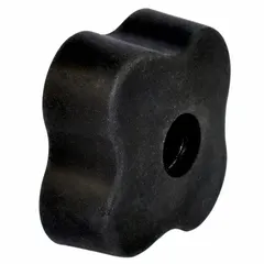 This 4-arm knob features a threaded through-hole for manual adjustment or clamping. With a 45 mm diameter and M8 thread, it provides a secure grip for hand-tightening on machinery or fixtures. The plastic body with steel/zinc insert offers corrosion resistance.