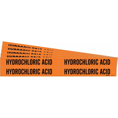 BRADY Pipe Marker: Hydrochloric Acid, Orange, Black, Fits 3/4 to 2 3/8 in Pipe O.D. - Hydrochloric Acid Adhesive Pipe Markers