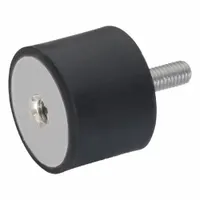 Cylindrical vibration-isolating mount with male x female configuration. Isolator body made of natural rubber. Used to reduce transmitted vibration from rotating or reciprocating equipment such as pumps, compressors, and machine tools